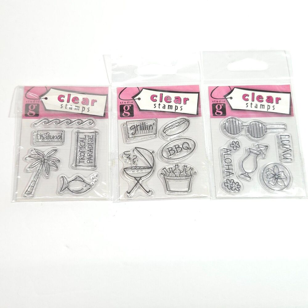 Studio G Clear Stamps Lot Tropical Island BBQ Luau Scrapbooking Craft Stamps New